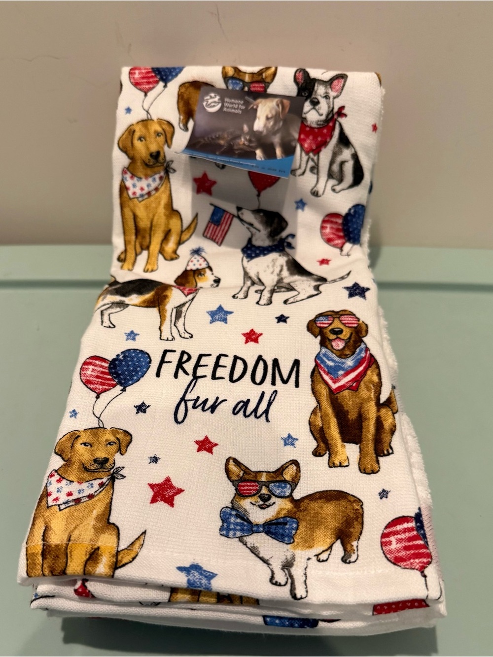 Humane Society “Freedom Fur All” Patriotic Dog Kitchen Towels- Set of 4- NWT
